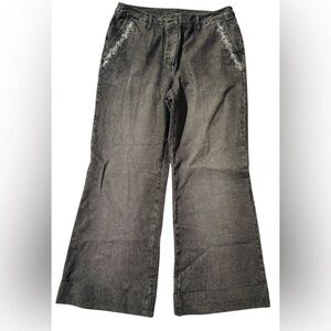 Spiegel jeans size 14 Vintage charcoal gray wide leg crystal embellished cuffs